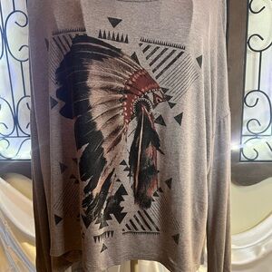 Forever Pink Long Sleeve Tee with Feather Graphic - Brown and Black